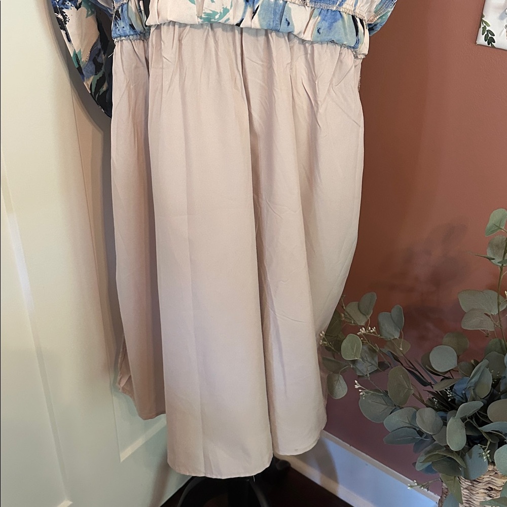 PrettyGarden Floral Blue cream Black watercolor vneck long sleeve XL Maxi Dress - Picture 12 of 16